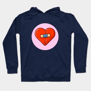 Broken Heart With Injury Tape Plaster Cartoon Vector Icon Illustration (2) Hoodie